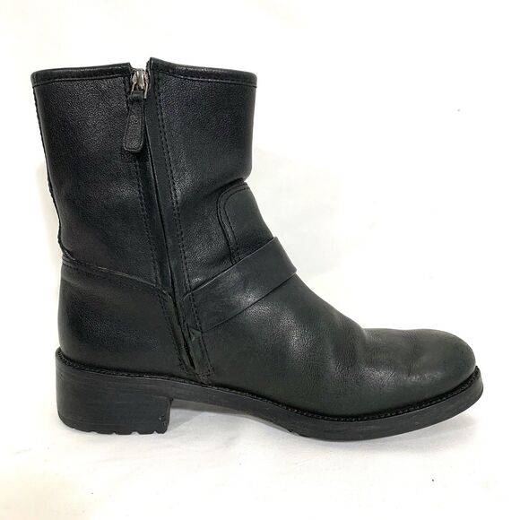 TORY BURCH LEATHER ANKLE BOOTIES BLACK ZIP-UP STRAP BUCKLE BOOTS SIZE 8.5 - Picture 3 of 15